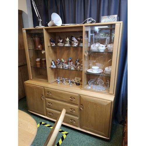 408 - Ercol Blonde Elm glazed Dresser with drawer and cupboard base