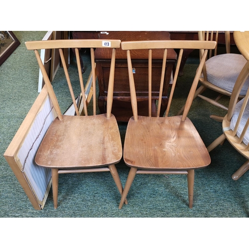 413 - Pair of Ercol dining chairs of stickback form