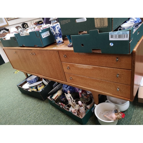 414 - 20thC Long Sideboard with metal hoop handles supported on tapering legs