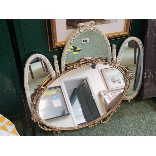 64u - Table top triptych mirror and a Gilt framed oval mirror