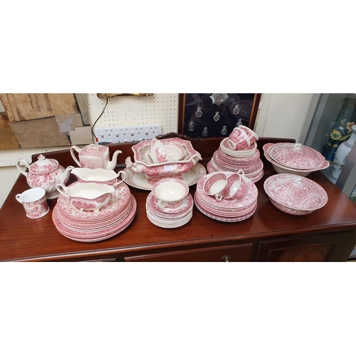 219a - Collection of Johnson Brothers Cotswold red and white pattern dinner and tea service.