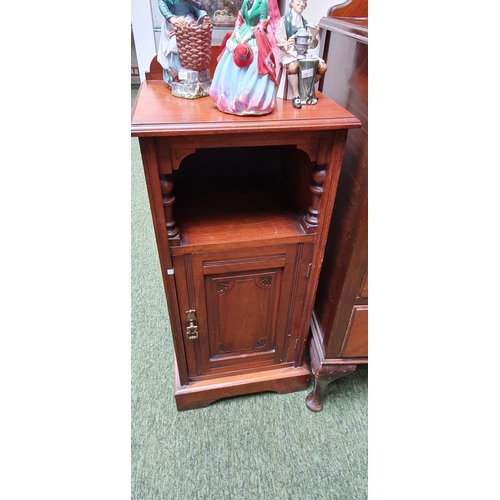 420 - Edwardian Walnut Bedside cupboard with carved details.