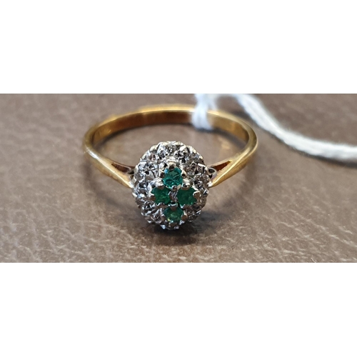 346 - Good Quality 18ct Gold Emerald and Diamond Cluster ring 3.3g total weight