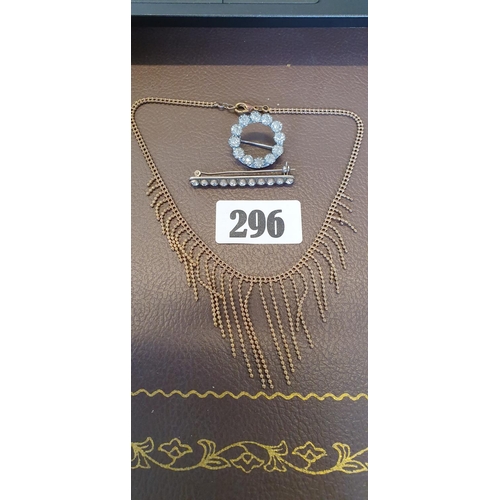 296 - Gilt Fringe Necklace and 2 Paste brooches