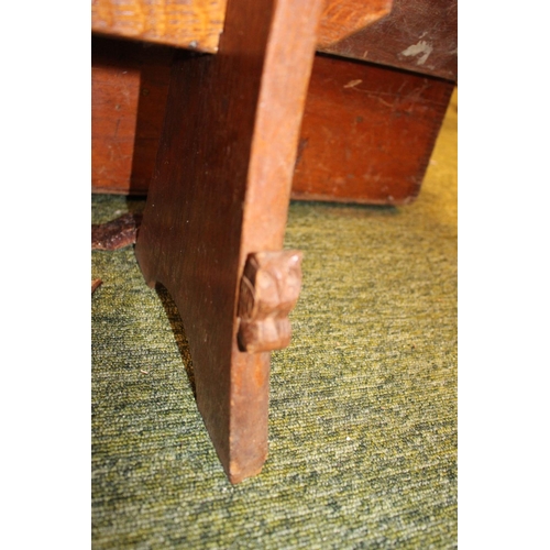 303 - Interesting Natural topped Owlman ex Mouseman apprentice table splayed supports, 145cm in Length