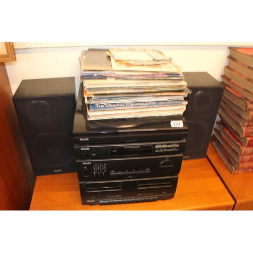 132 - Phillips Stereo system and a collection of Vinyl Records