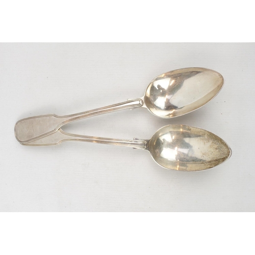 201 - Pair of 19thC Fiddle pattern line edge tablespoons with engraved Crest by Charles Boyton London 1860... 