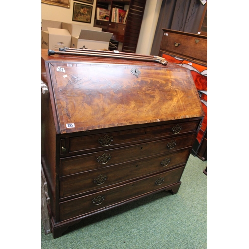 285 - Large Georgian oak Bureau with carved brass drop down handles