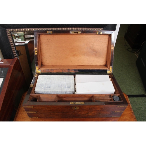 171 - Victorian campaign style writing slope with brass corners, braces & escutcheon, with hidden draw.