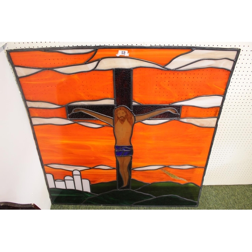 52 - Stained glass square Window depicting Christ on the Cross, 102cm x 102cm