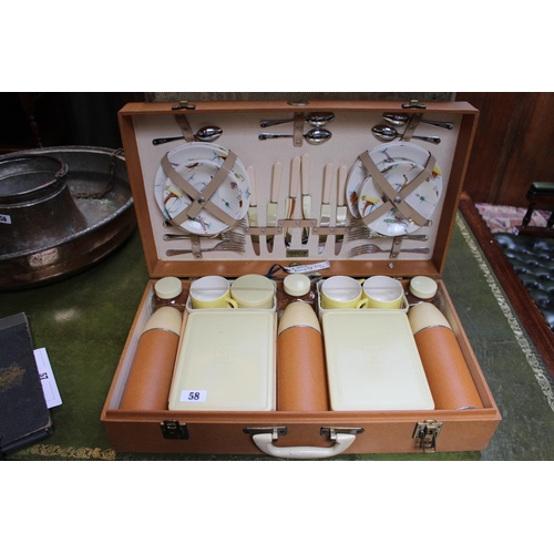 58 - Large Retro Brexton Picnic Set in tan case