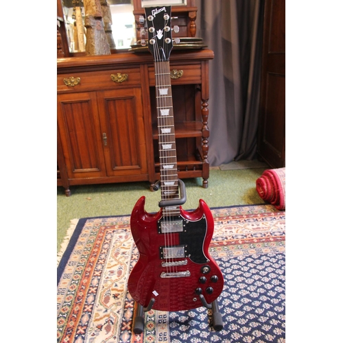 63 - Cased (Replica) Gibson Style Electric Guitar with Red Body