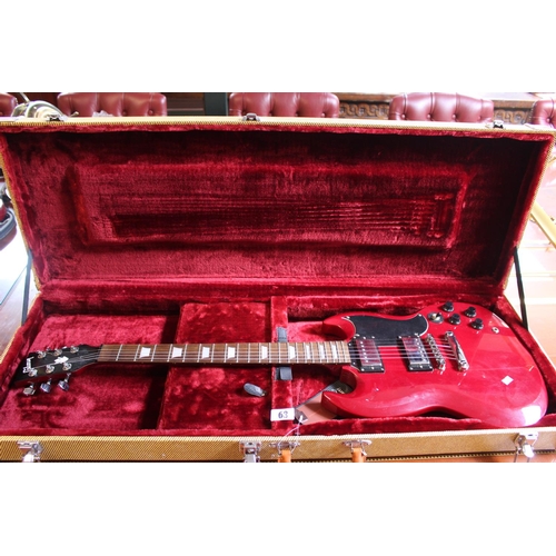 63 - Cased (Replica) Gibson Style Electric Guitar with Red Body