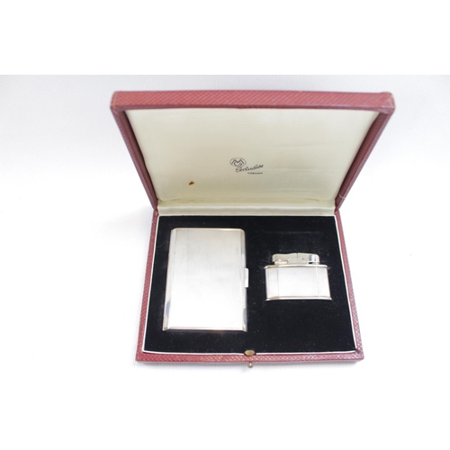 146 - Good Quality 1940s German Sterling Silver Cigarette case and matching Lighter in presentation case