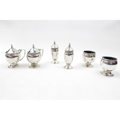 155 - Interesting Celtic Rim design Six Piece Cruet Set by Ernest W Haywood, Birmingham 1936, 204g total w... 