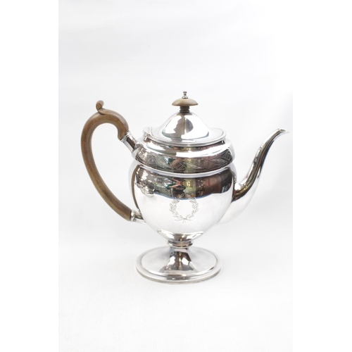 165 - 3 Piece 20thC Silver Tea set comprising of Teapot water jug, sugar bowl and milk jug with laurel eng... 