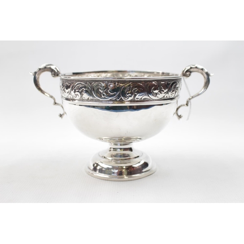 169 - Edwardian two handled rose bowl with foliate embossed rim over circular base and Hardwood chinese st... 