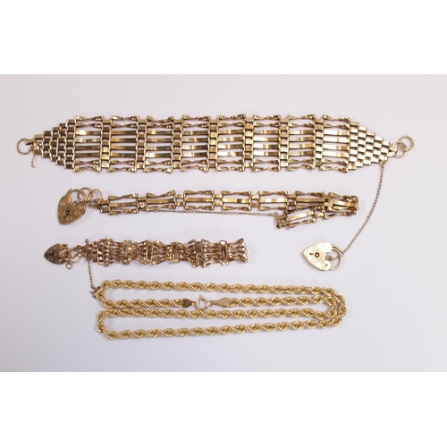 186 - 3 9ct Gold Ladies Bracelets and a 9ct Gold Necklace. 38g total weight