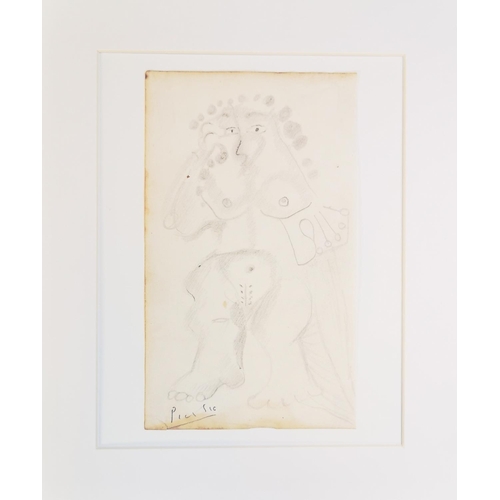 275 - After Pablo Picasso (1881–1973), Mounted Signed Pencil Sketch of a woman. 12 x 21cm