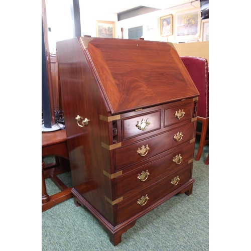 303 - Good Quality 20thC Heavy Rosewood brass bound fall front bureau with brass drop handles and bracket ... 