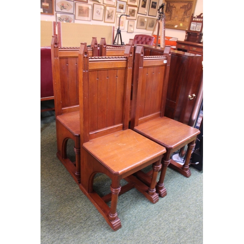 304 - Set of 4 Victorian Pitch Pine Church Chairs in the style of Pugin