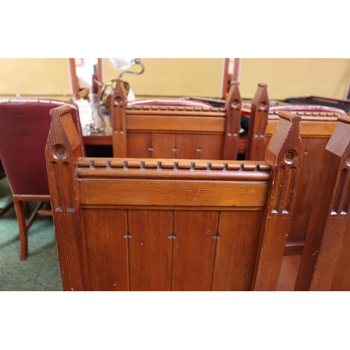 304 - Set of 4 Victorian Pitch Pine Church Chairs in the style of Pugin