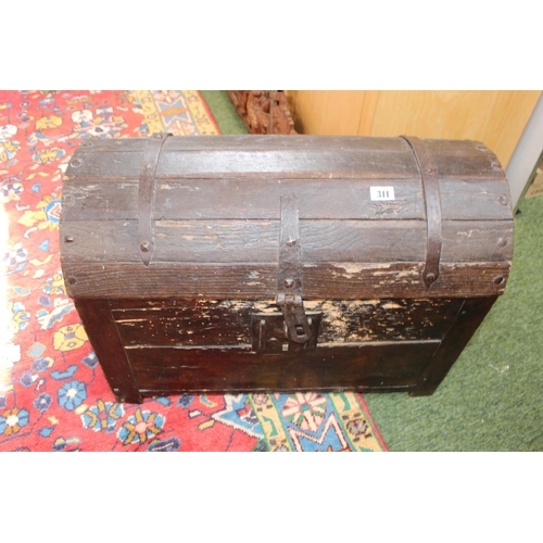 311 - Antique Pine Domed trunk with metal fittings