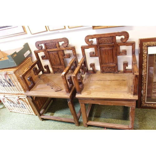 316 - Pair of Antique Chinese Rosewood Elbow chairs with scroll carving