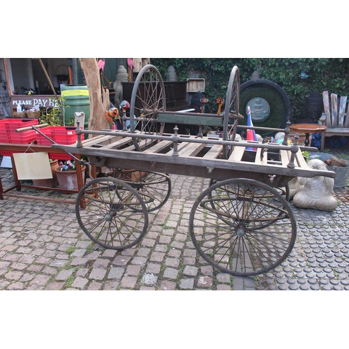 331 - A Victorian Gothic revival coffin bier circa 1880 with pull handle, leaf springs suspension, quartre... 