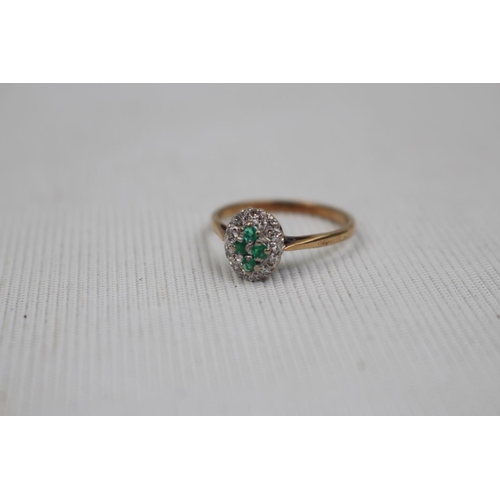 200 - Good Quality 18ct Gold Emerald and Diamond Cluster ring 3.3g total weight