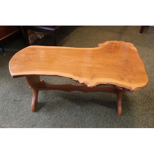 340 - Mid Century (Danish & Ercol Interest) light wood natural log plank coffee table.