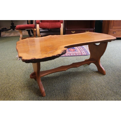 340 - Mid Century (Danish & Ercol Interest) light wood natural log plank coffee table.