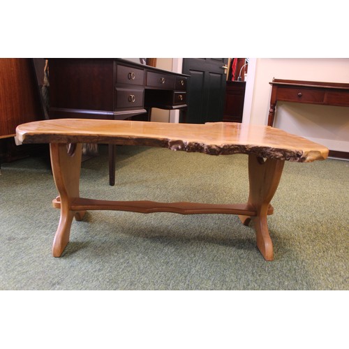 340 - Mid Century (Danish & Ercol Interest) light wood natural log plank coffee table.