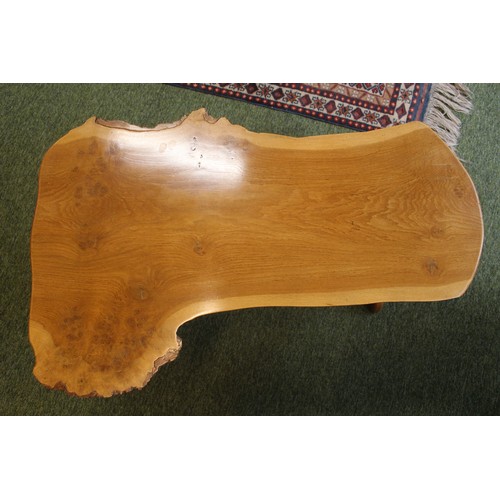 340 - Mid Century (Danish & Ercol Interest) light wood natural log plank coffee table.