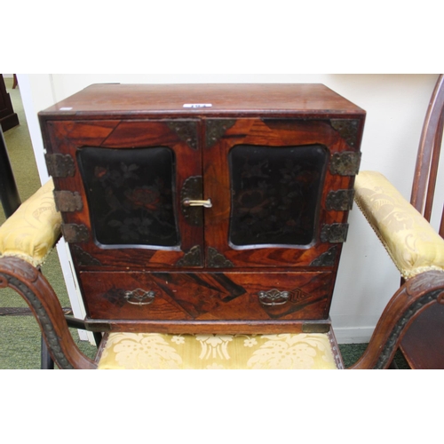 104 - Good Quality Antique Chinese Lacquered Chest of Cupboard door with 6 fitted drawers above long open ... 