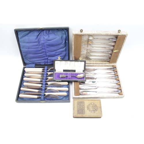 139 - Collection of Silver plated flatware, Cased Silver presentation spoon and a East Midlands Trustees S... 