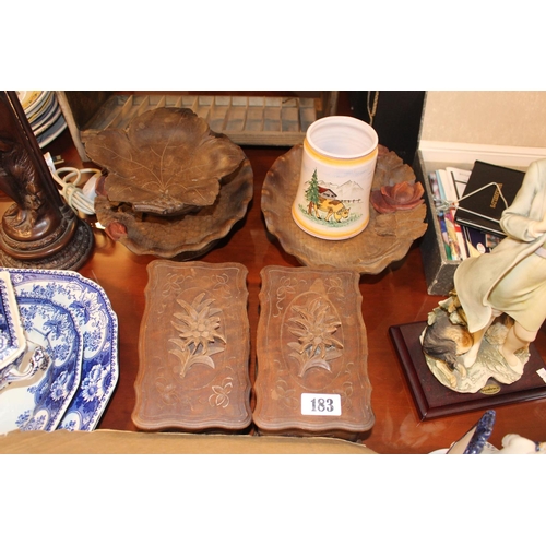 183 - Pair of Fruit wood carved jewellery boxes and assorted treen