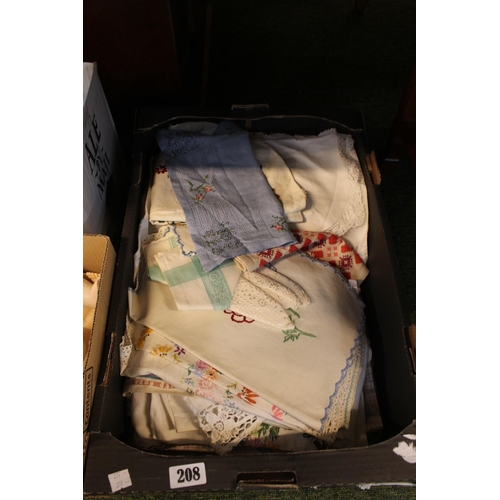 208 - Large Box of Edwardian and later table linen and embroidered items