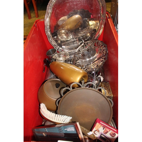 221 - Box of assorted Silver plated tableware and metal ware inc. Soda Syphon, Pierced dishes etc