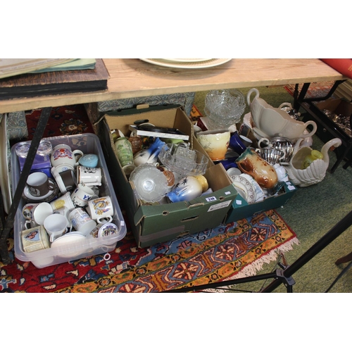 240 - 3 Large boxes of assorted Ceramics and glassware inc. Royal Commemoratives, Wash bowl etc