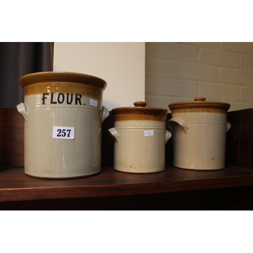 257 - Two tone Flour Jar and 2 storage Jars