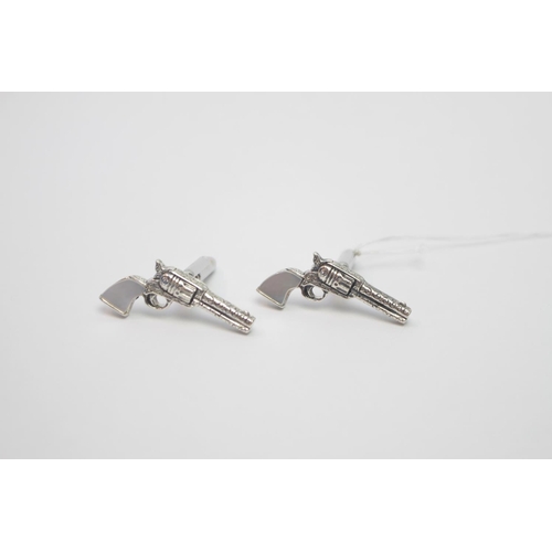 280 - Pair of Silver Pistol Cufflinks with Mother of Pearl Handles