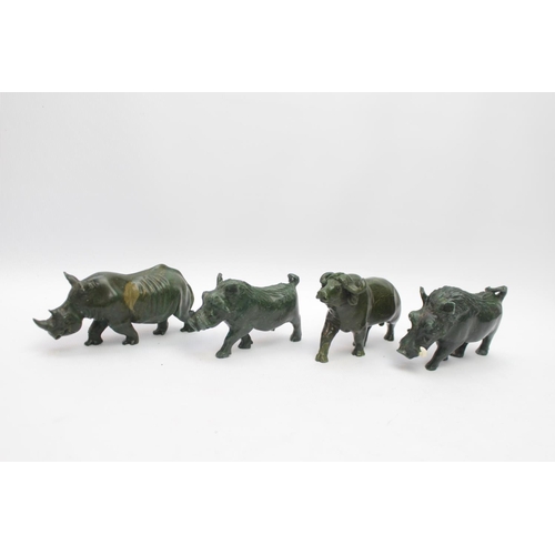 311 - Collection of Malachite/green stone figures of Rhino, Boar and Water Buffalo