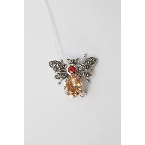 291 - Silver Bee Brooch with Citrine setting