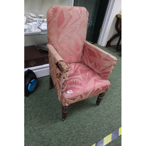 344 - Victorian Upholstered Child's Elbow chair on turned supports