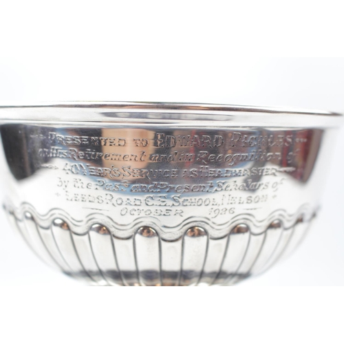 108 - Silver Rose Bowl of fluted design by Joseph Gray Styles Birmingham 1926, 349g total weight, on woode... 