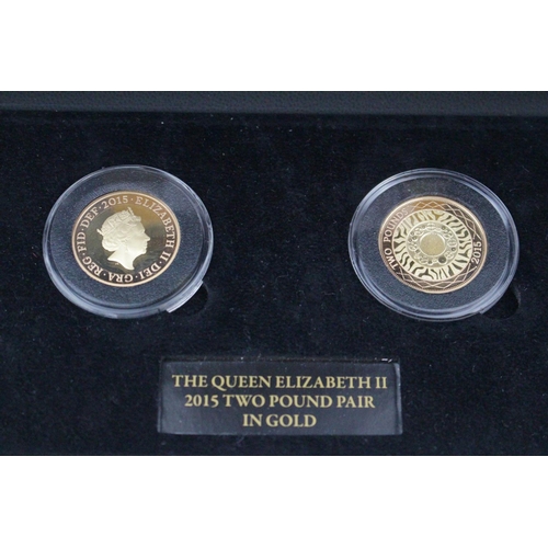 200 - Cased Gold 2015 Queen Elizabeth II Two Pound Pair 15.97g each with COA