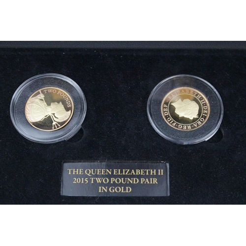 200 - Cased Gold 2015 Queen Elizabeth II Two Pound Pair 15.97g each with COA