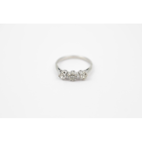 217 - Ladies 18ct White Gold 3 Stone Diamond ring 0.50ct H/I Si estimated, 2.6g total weight, Size K 1/2