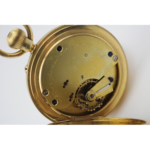 228 - Good quality 18ct Gold Half Hunter with Roman numeral dial, engraved to interior 'presented to John ... 